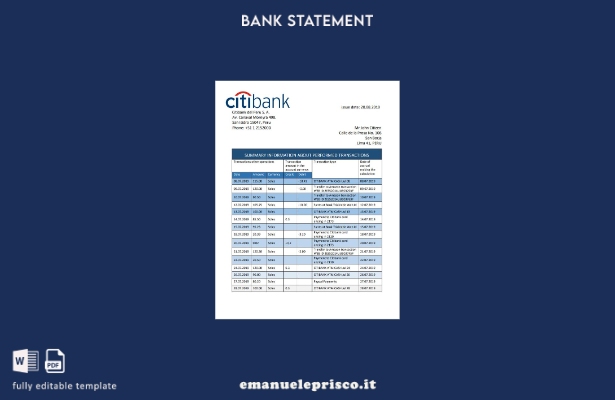 modello word di estratto conto bancario Perù Citibank in stile verificato